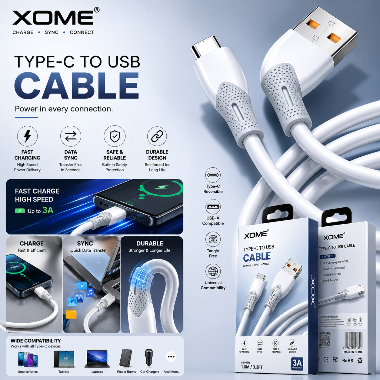 XOME Turbo-Silicone Type-C Fast Charging Cable